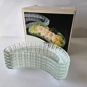 Vtg Colony Glass Crescent Moon Salad Plates SET OF 6 with Original Box #3447